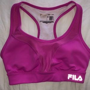 Bright pink FILA sports bra
